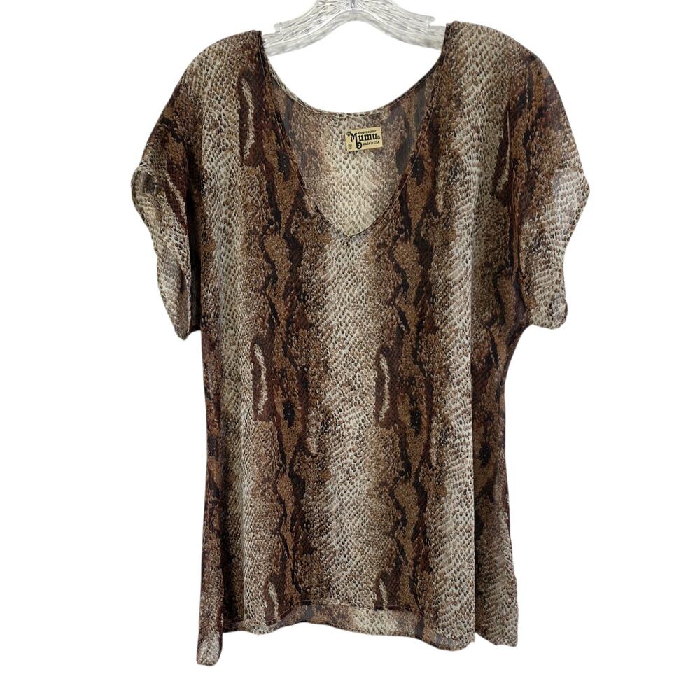 Show Me Your Mumu Snake Animal Print Sheer Vneck Oversized Top Size Small